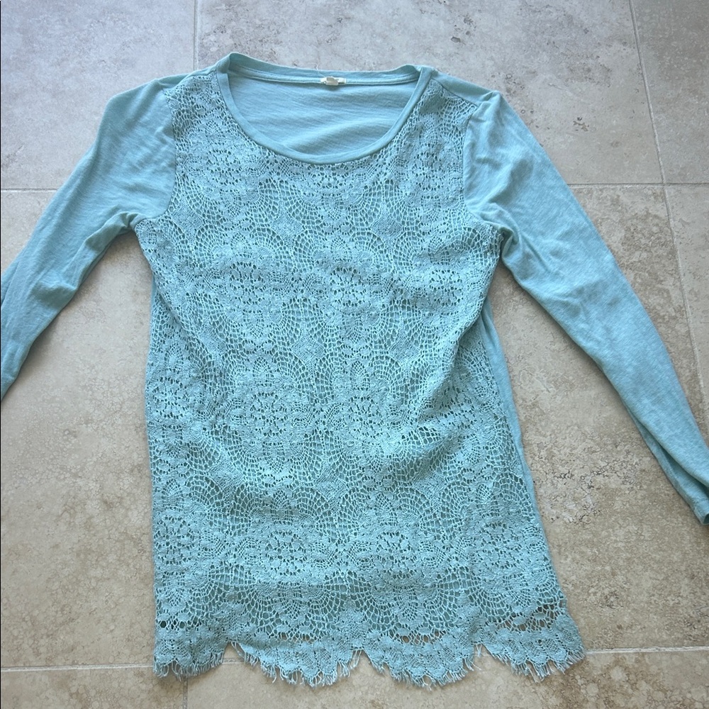 J. Crew Light Blue Lace Accent Blouse